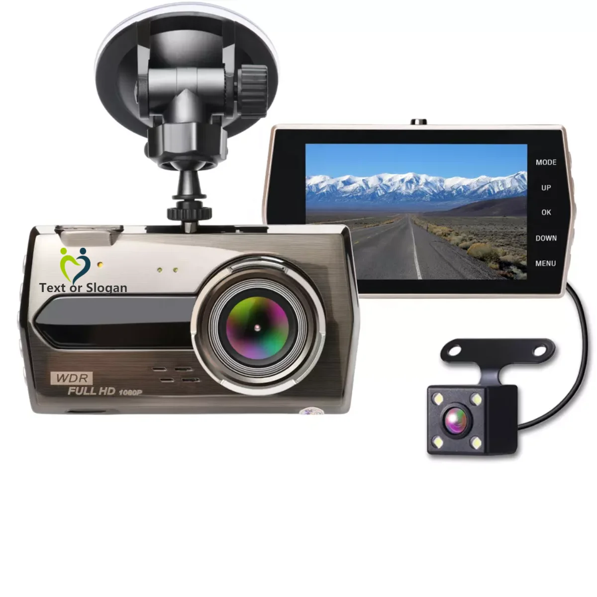 1080P Dual Lens Car Dash Cam Front  Rear Camera Dashboard DVR Recorder 4inch 