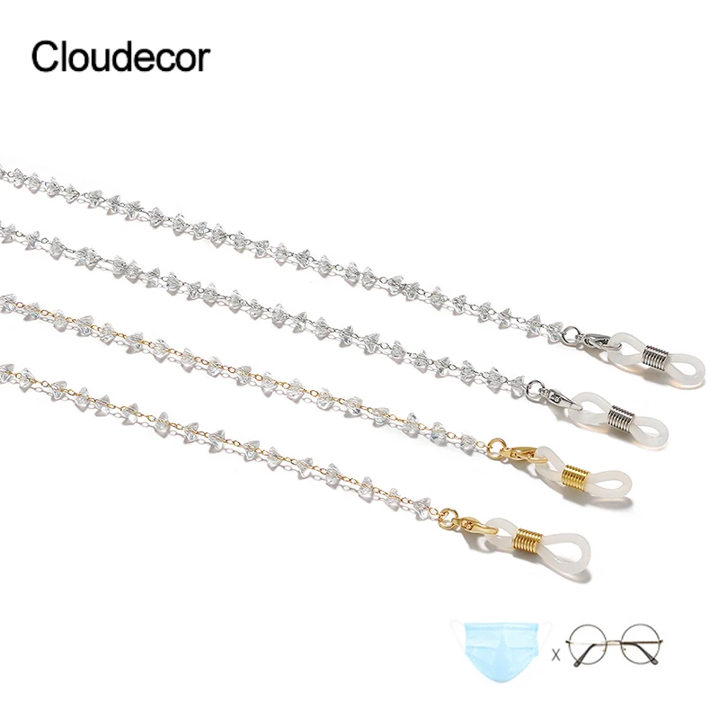 

Triangle Clear Crystal Sunglasses Necklace Designer Fashion MaskHolder Chain Metal Glasses Cord Rhinestones Glasses Chain Woman