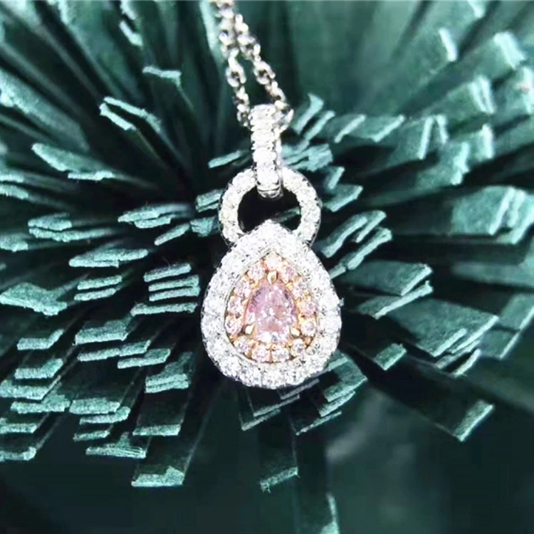 

Trendy Diamond Jewelry high quality 18k Gold 0.087ct Natural Real Pink Diamond Charm Necklace