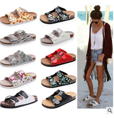 

Hot style cork slippers outside wear cross-border large size foreign trade cool slippers one word double button beach shoes, 33