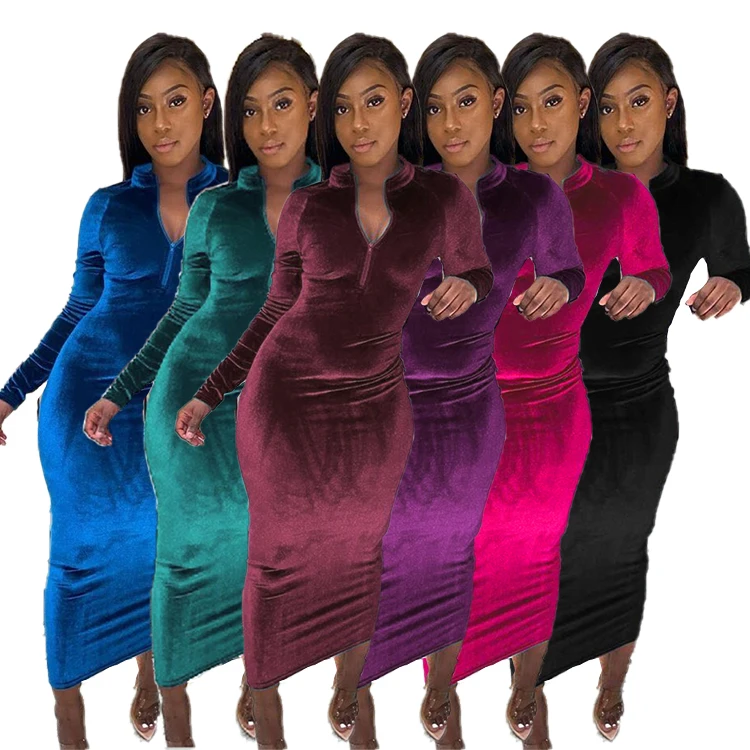 

N2259 Winter Autumn Women Ladies Dresses V Neck Long Sleeve Nightclub Sexy Korean Women Dresses