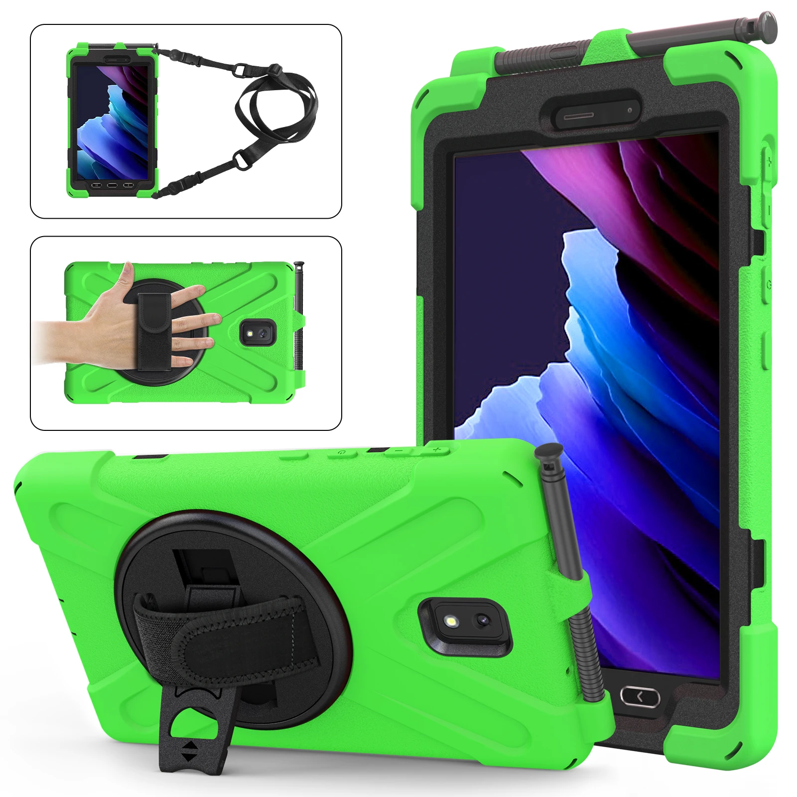 

Rugged Hybrid Armor Case for Samsung Galaxy Active 3 8.0 T570 T575 Kickstand Hand Shoulder Strap Stand Tablet Cover