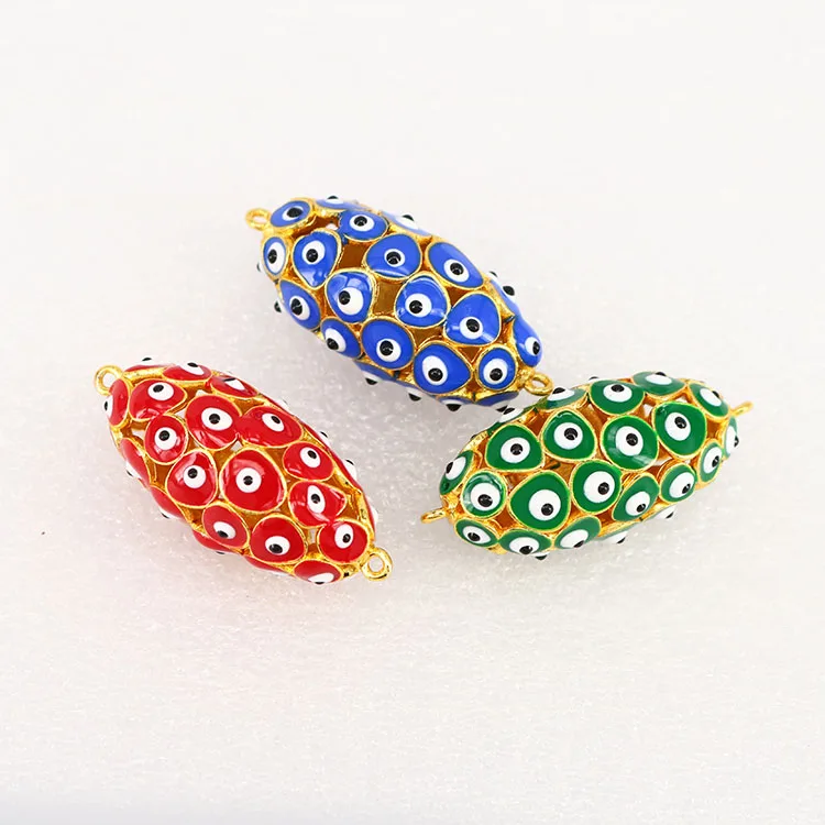 

CZ7988 Hot Sale Chunky 18K Gold Plated Enamel Eye Drum Hollow Jewelry Connector Charm