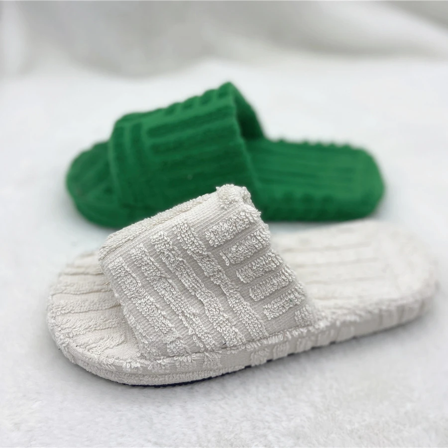 

Popular Ladies Fuzzy Slides Summer Flat Fluffy Towel Women Bedroom Fur Winter Slippers, Greeen,white