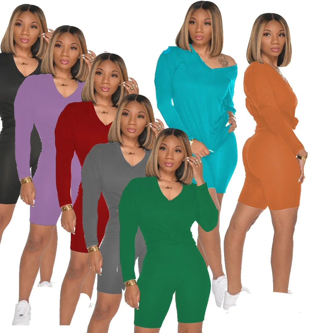 

2021 New arrival women two piece set 7 color women solid color plus size long sleeve two piece set for women