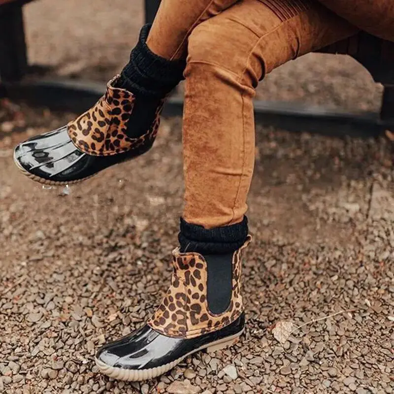 

Wholesale Waterproof Women's Rubber Rain Boots Leopard Print Slip-on Duck Boots