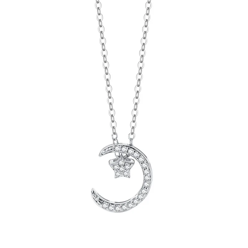 

Classic Fashion 925 Sterling Silver Rhodium Plated Cubic Zirconia Micro Pave Star Moon Pendant Necklace