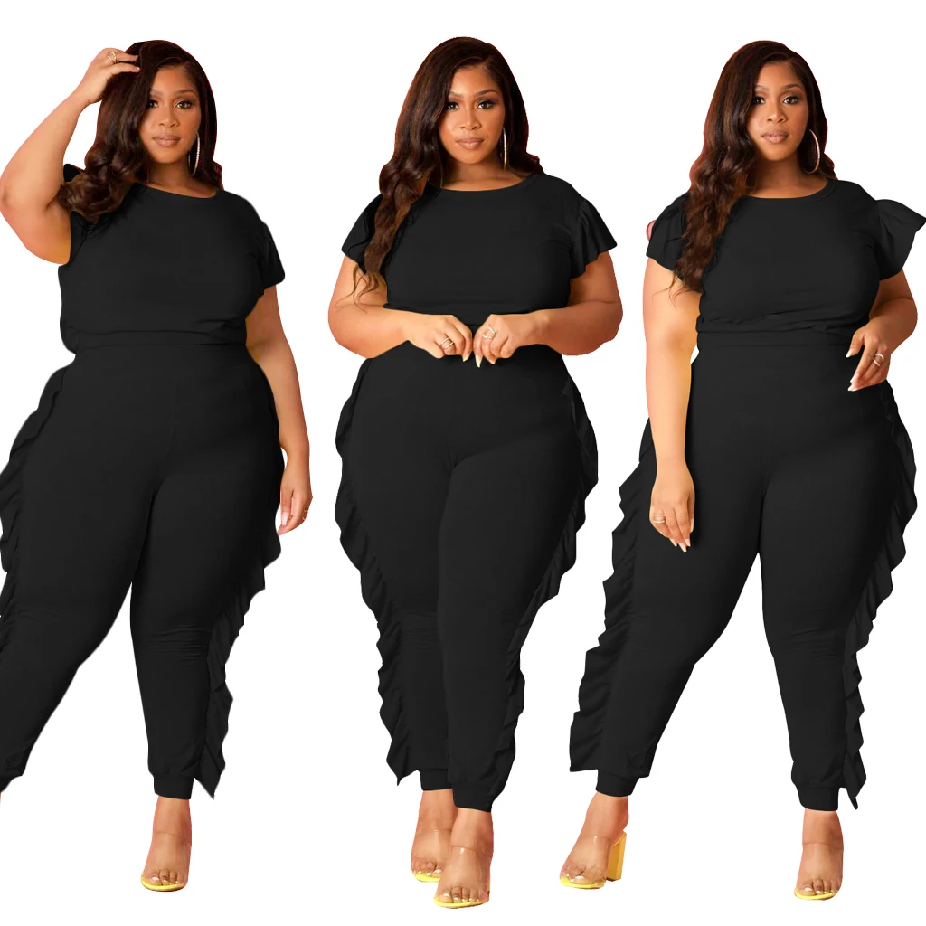 

P5034 New Design Casual Top Pants Plus Size Women Clothing Hot Sale 4XL Two Piece Set