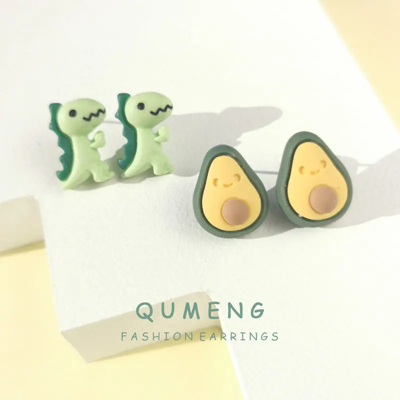 

2020 Korean Fashion sweet resin Stud Earrings Cute Little Dinosaur Avocado Girl Kids Earrings Exquisite Gift Jewelry