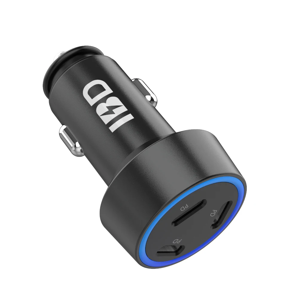 

60W 2021 IBD NEW product hot sale 3 Ports PD aluminium alloy car charger for MacBook /Iphone/mobile phone, Black