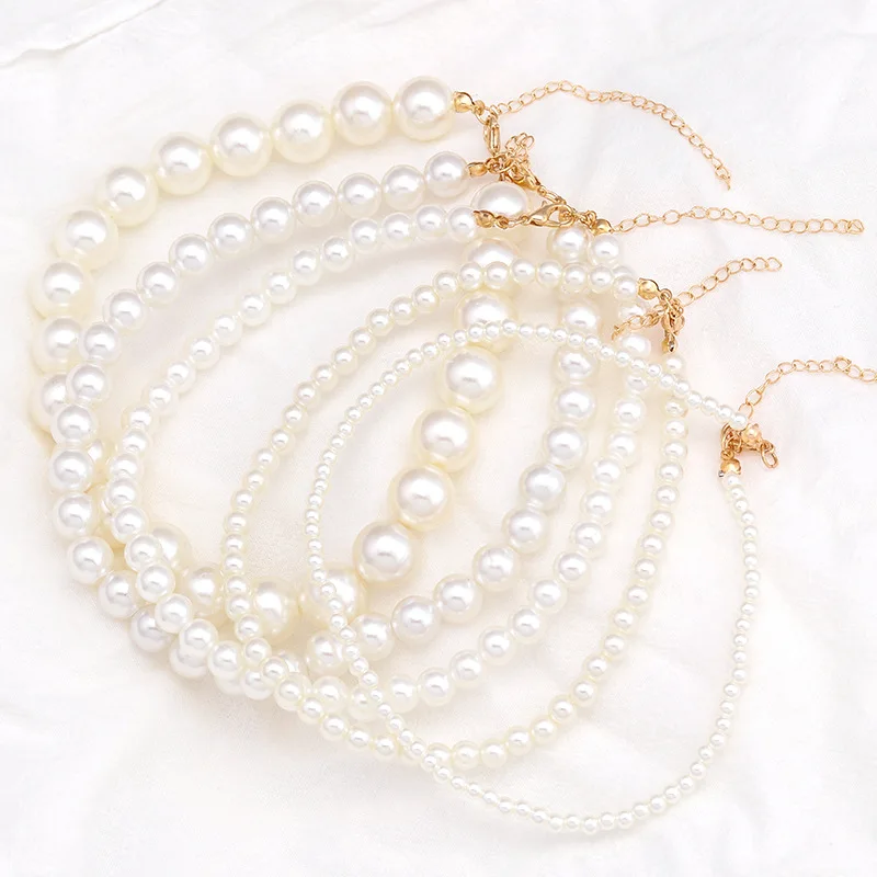 

handmade jewelry faux Elegant White Imitation pearls beaded bracelet women fashion personality big beaded pearl necklace, Picture