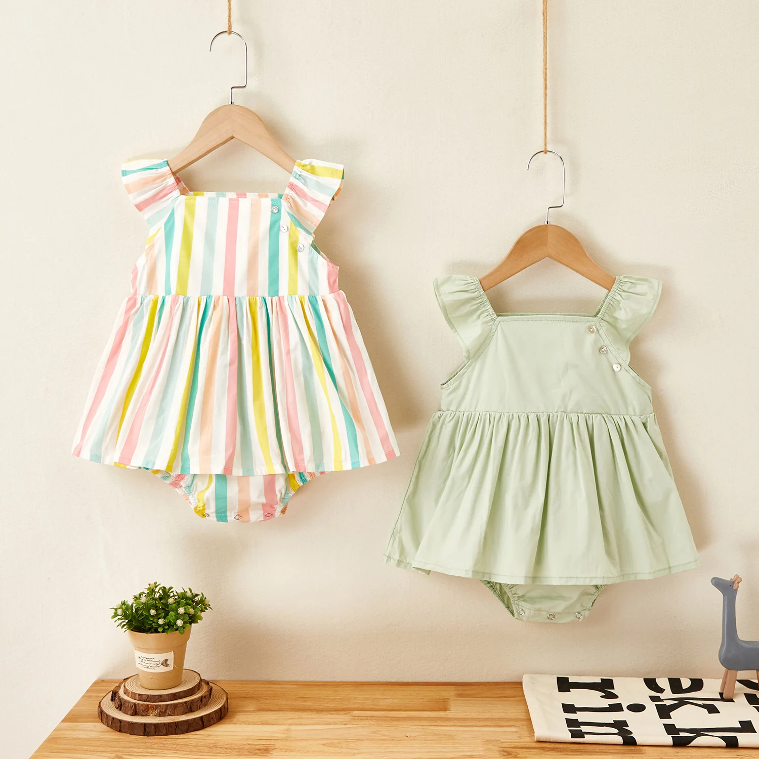 

2021 New Newborn Cotton Flying Sleeve Dress Jumpsuit Korean Japan Style Summer Princess Clothes One Piece Baby Girl Bodysuits