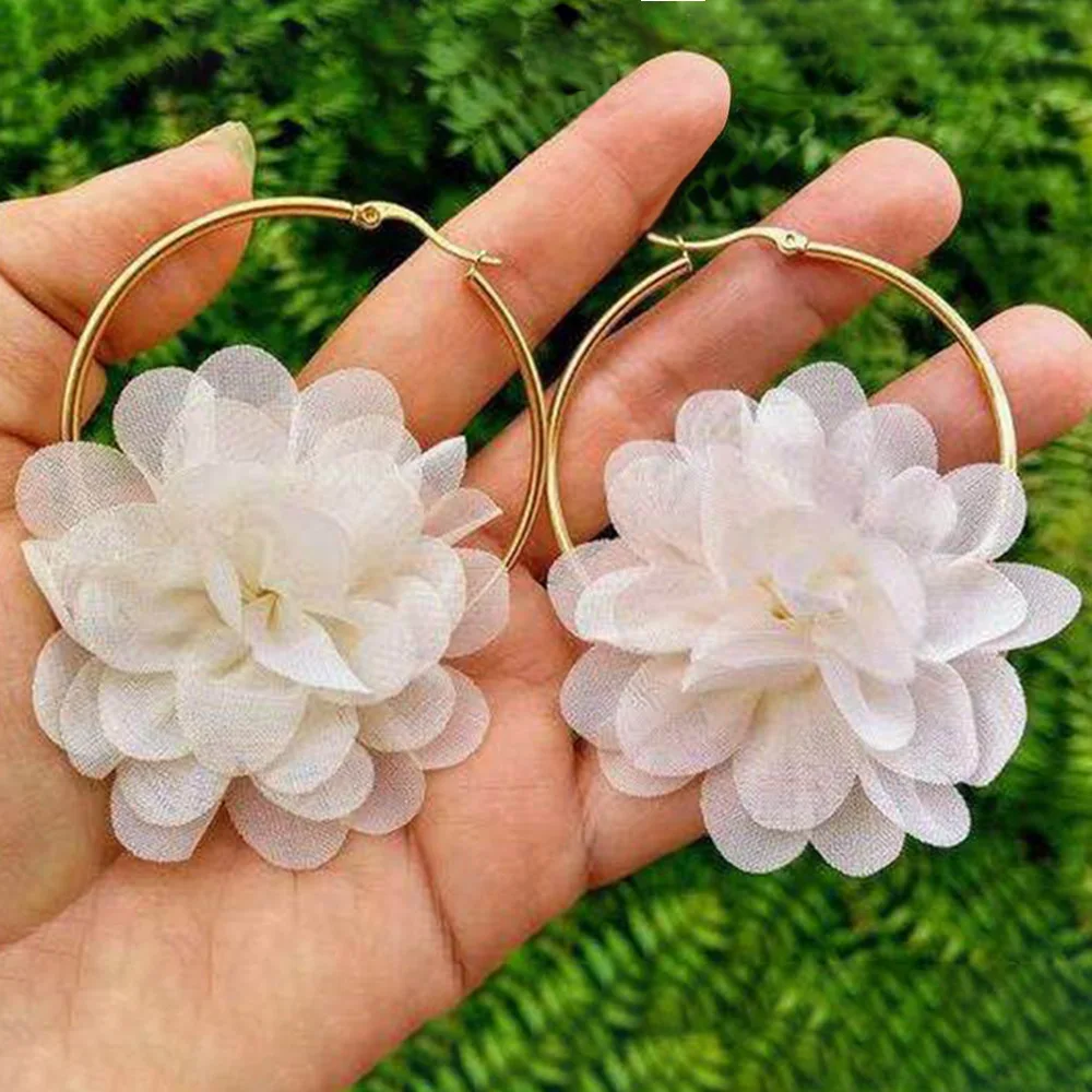 

Artificial Flower Earring Large Statement Exaggerated Hoop Earrings For Women Girls