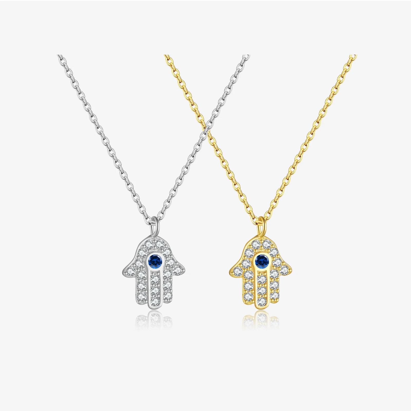 FUAMAY Sterling Silver Hamsa Hand Necklace Gold Plated Blue CZ Zirconia Hamsa Necklaces Jewellery
