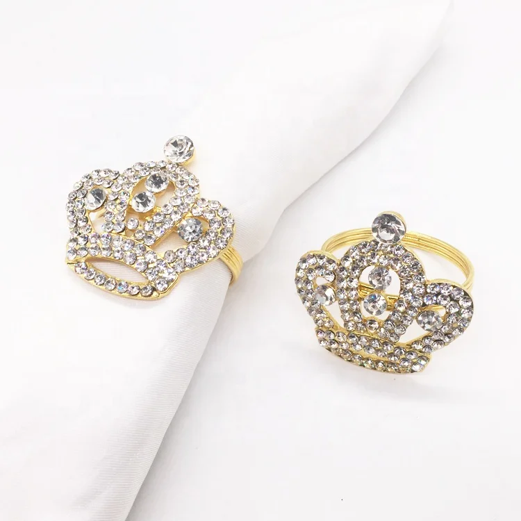 

Metal Gold Silver Rhinestone Crown Shaped Stainless American Wedding Crystal Napkin Ring, Clear crystal