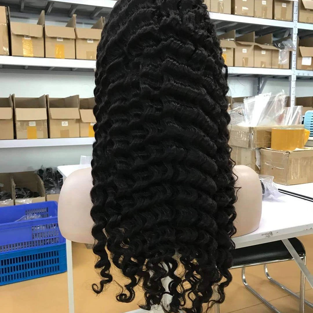 

Natural Color Deep Water Wave Virgin Curly 13*4 Lace Frontal Wig Deep Wave Remy Long Human Hair Wigs In Stock, Any color