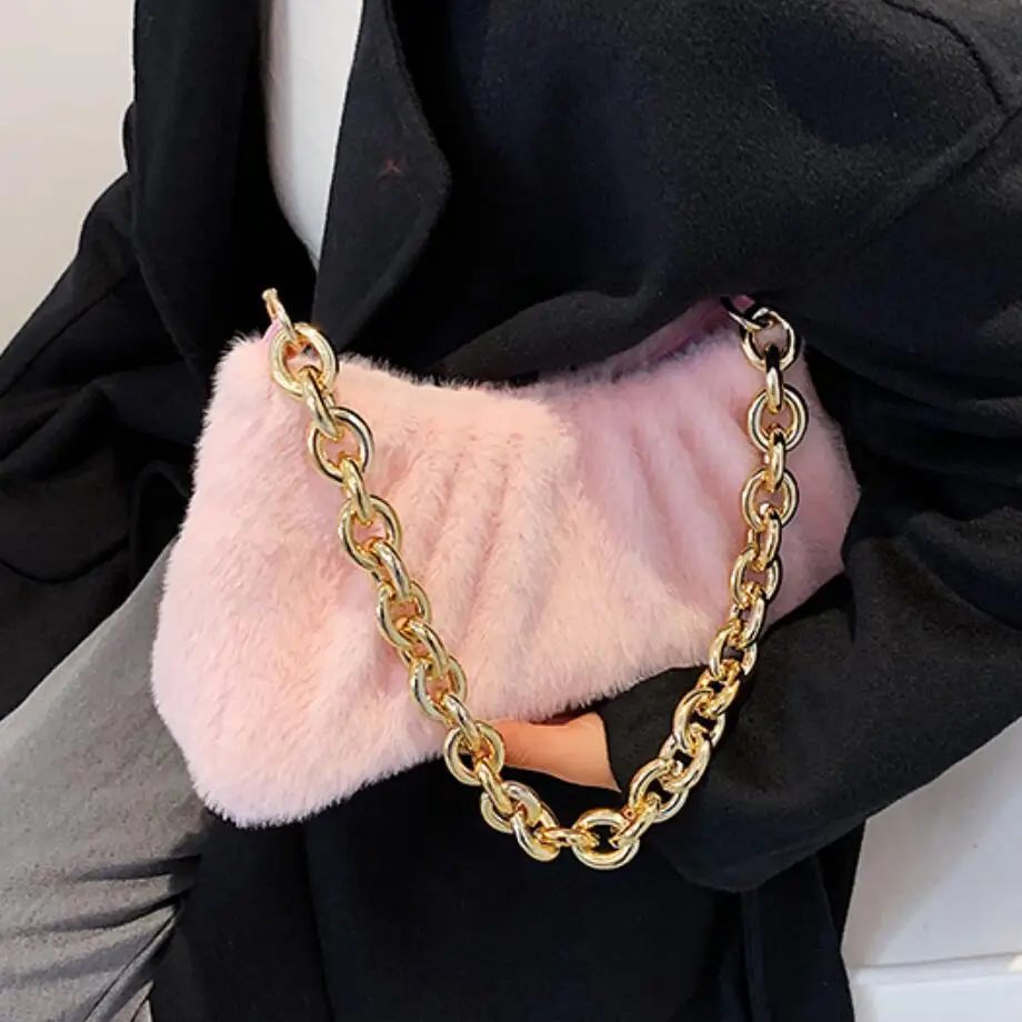 

Wholesale plush Day clutch pleated women fashion handbags shoulder cloud bag with gold chain, 4kinds