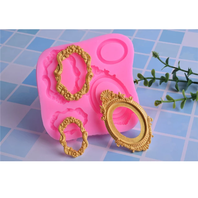 

4 Retro Hollow Embossed Mirror Frame Molds Diy Cake Decoration Mold Kitchen Accessories, As show