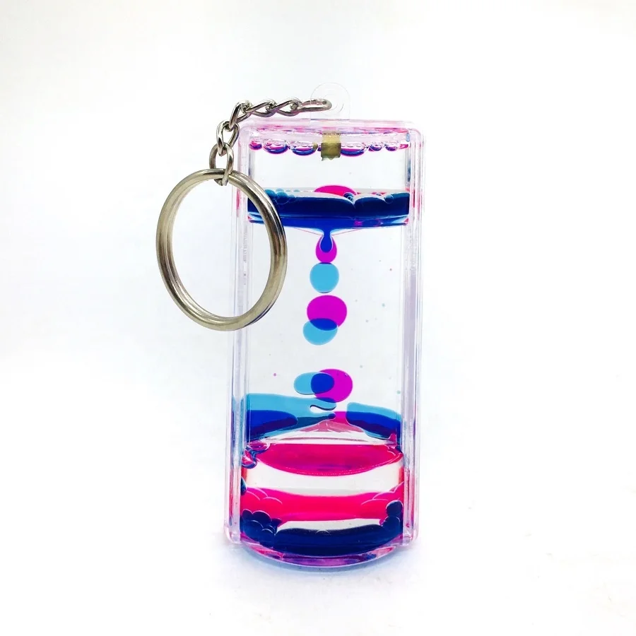 

liquid motion bubbler keychain acrylic plastic oil filled water sand timer keyring