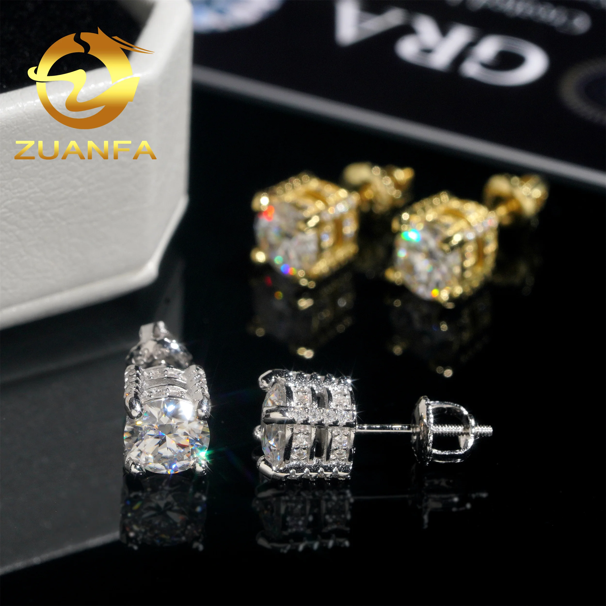 4 Prong Round Shape Earrings Moissanite 925 Silver 5mm 6.5mm 8mm Moissanite Stud Earrings Screw Back Pass Diamond Tester