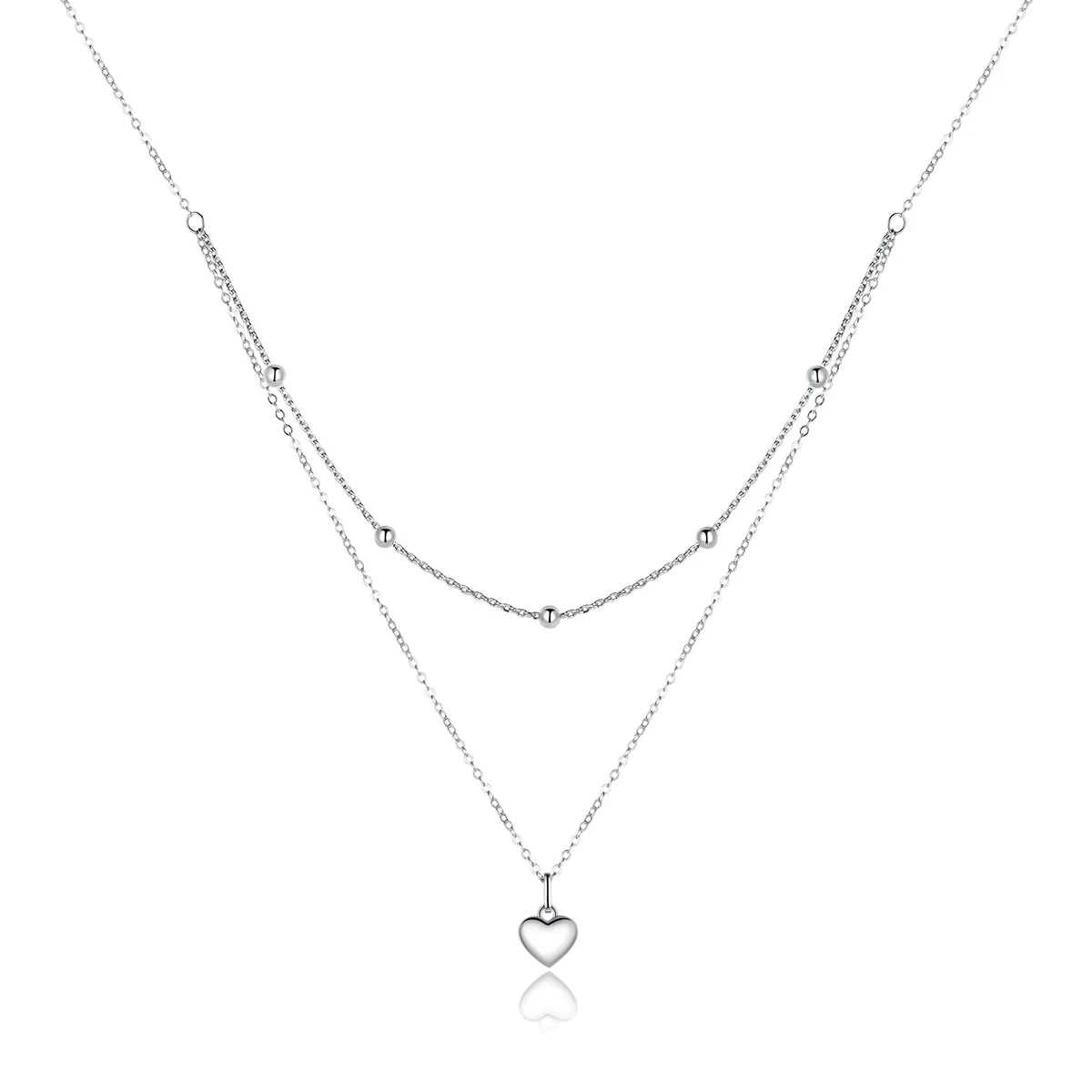 

Charming women silver S925 platinum plated heart necklace simple double layers silver heart necklace