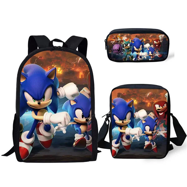 

Wholesale Price Large Capacity Children Bag For Boys Anime Sonic The Hedgehog Design Kids 3D School Bag Set For Primary School