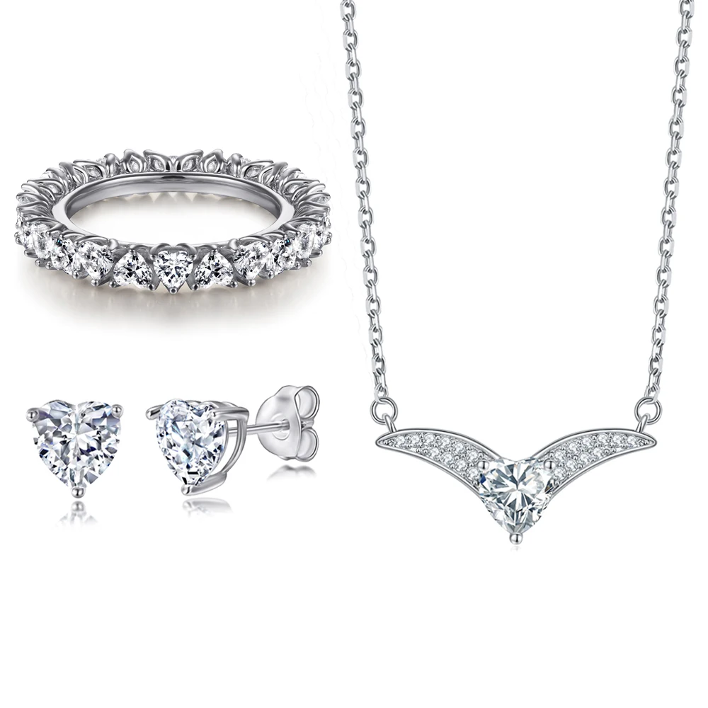 

Jewelry Sets Prong Setting Heart Full Circle Ring Sterling Silver Set