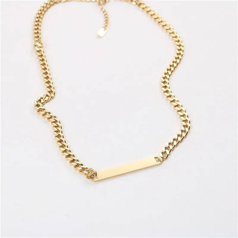 

Punk Big Huge Stainless Steel Heavy Chain Plain Bar Necklace for Women, Gold