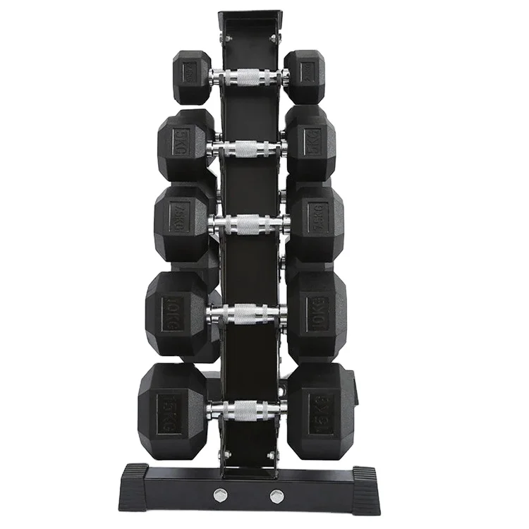 

China wholesale cheap price gym fitness equipment rubber hex dumbbell mancuernas, Black