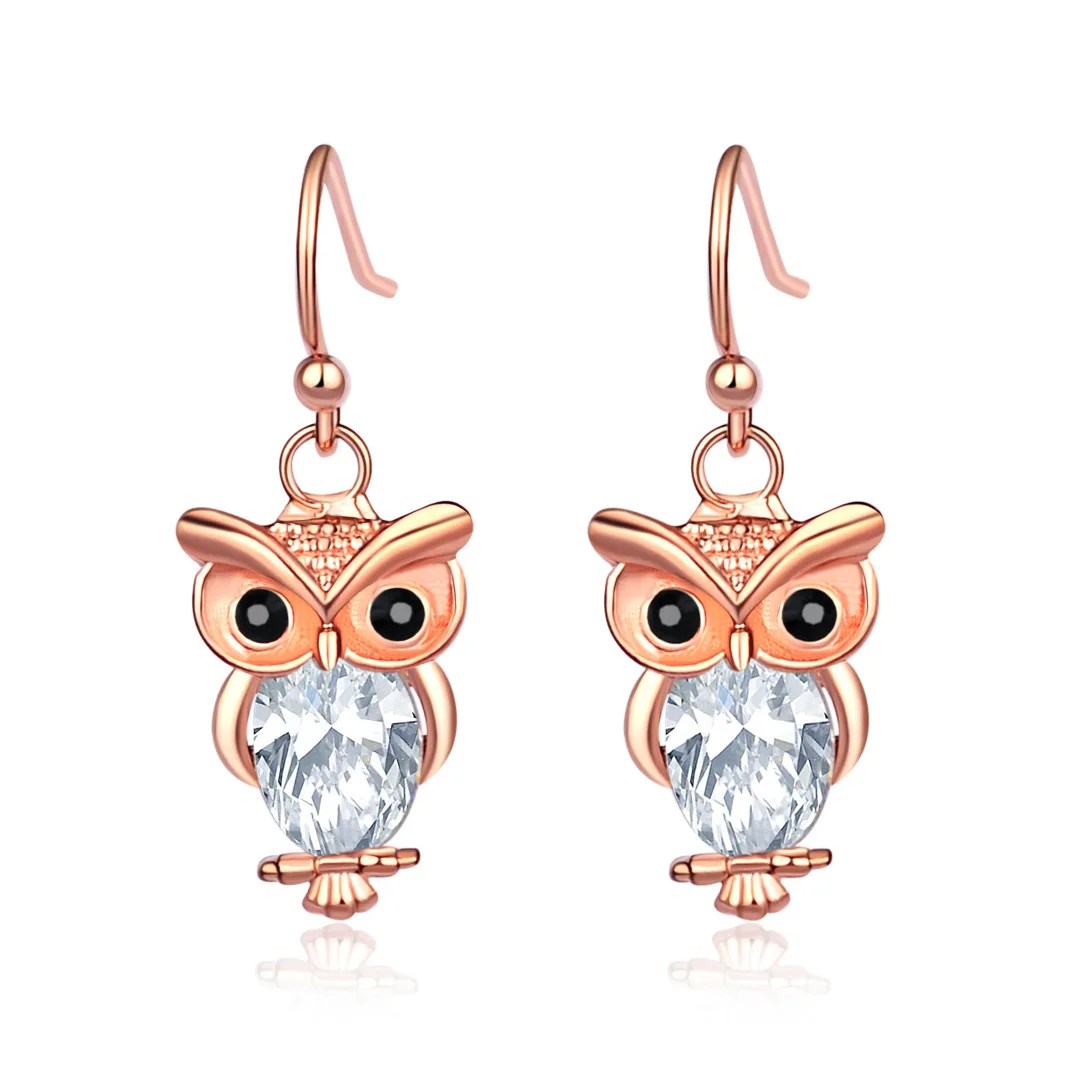 

European and American cute small animal series crystal diamond zircon small fresh owl jewelry earrings