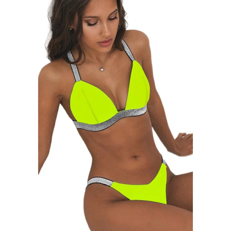 

Guangzhou Swim Wear Manufacturer Solid neon Color Thong Bikini designer swimwear sets Beachwear Swimsuit