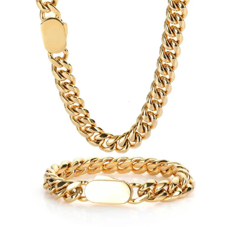 

Hot-sale Curb Cuban Link Chain 18K Gold Basic Punk Stainless Steel Necklace For Men Women