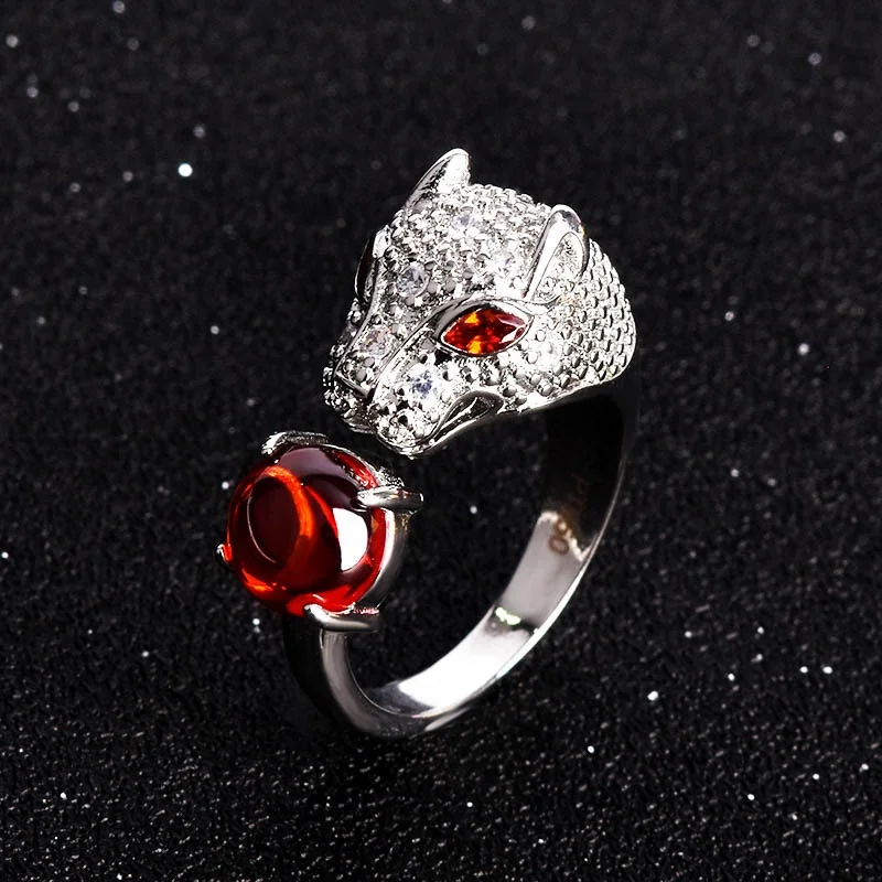 

Punk Adjustable Rings Fashion Leopard Head Domineering Charm Jewelry Making For Women Rock Party Animal Accessories, Picture shows