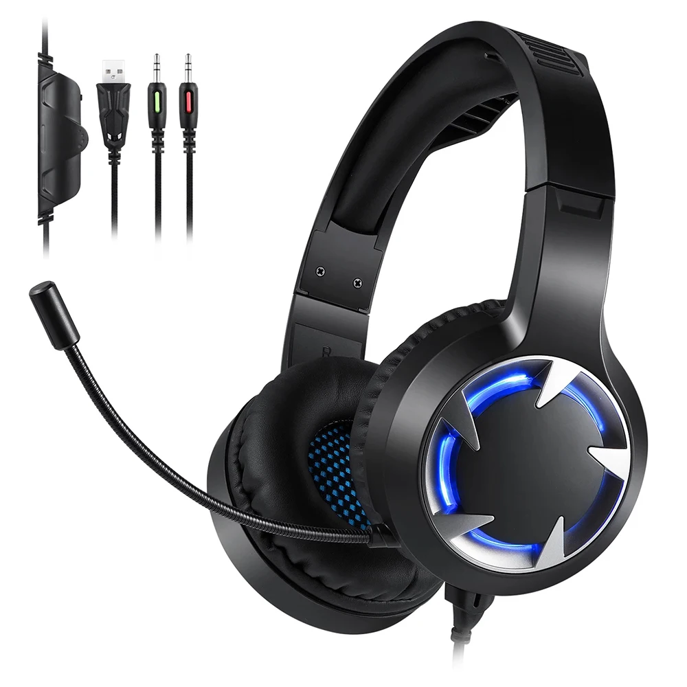 

ABS RGB Full Oval Ear Cover Cushion Ultimate Gaming Headphones Earphone with Microphone RGB LED wired Computer Gamer headphones