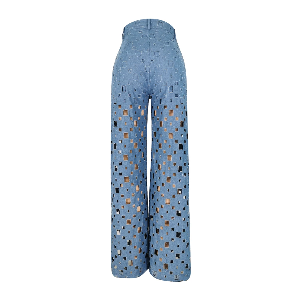 
New Look High Quality Light Blue Casual Loose Wide Legs Straight Ripped Jeans Women 