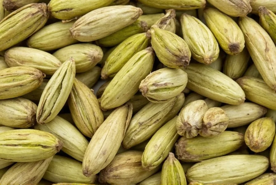 Cardamom pods next to traditional Italian spices