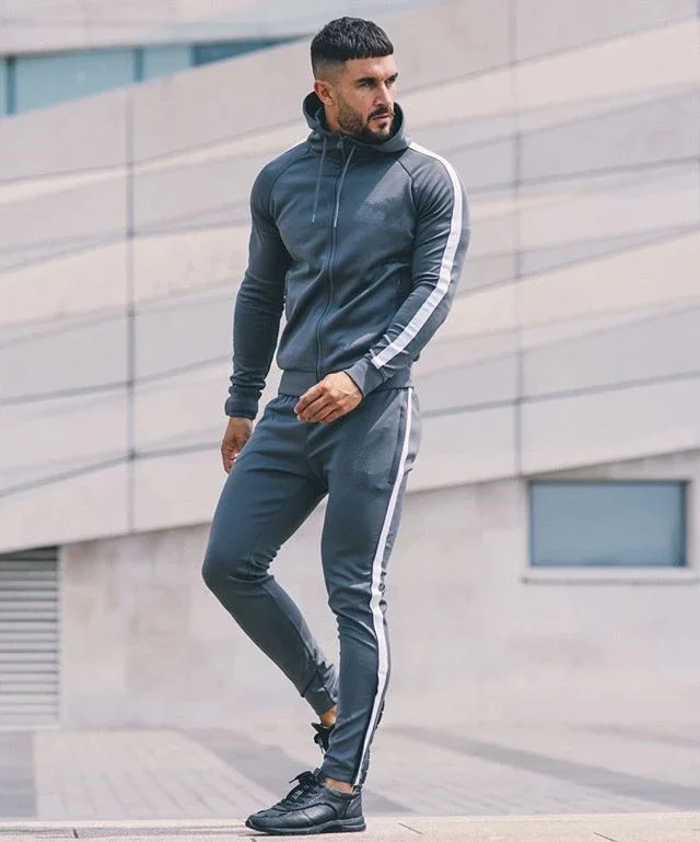 

Mens hooded tracksuit casual fashion sportswear plain sweat suit two piece set men sports tracksuit set