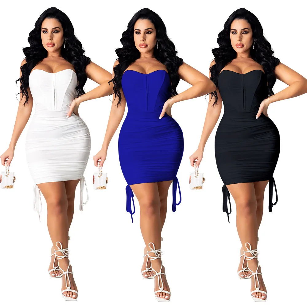 

SZ3004 The new fashion sexy pull pleats lady wrap hip skirt wrap breast dress