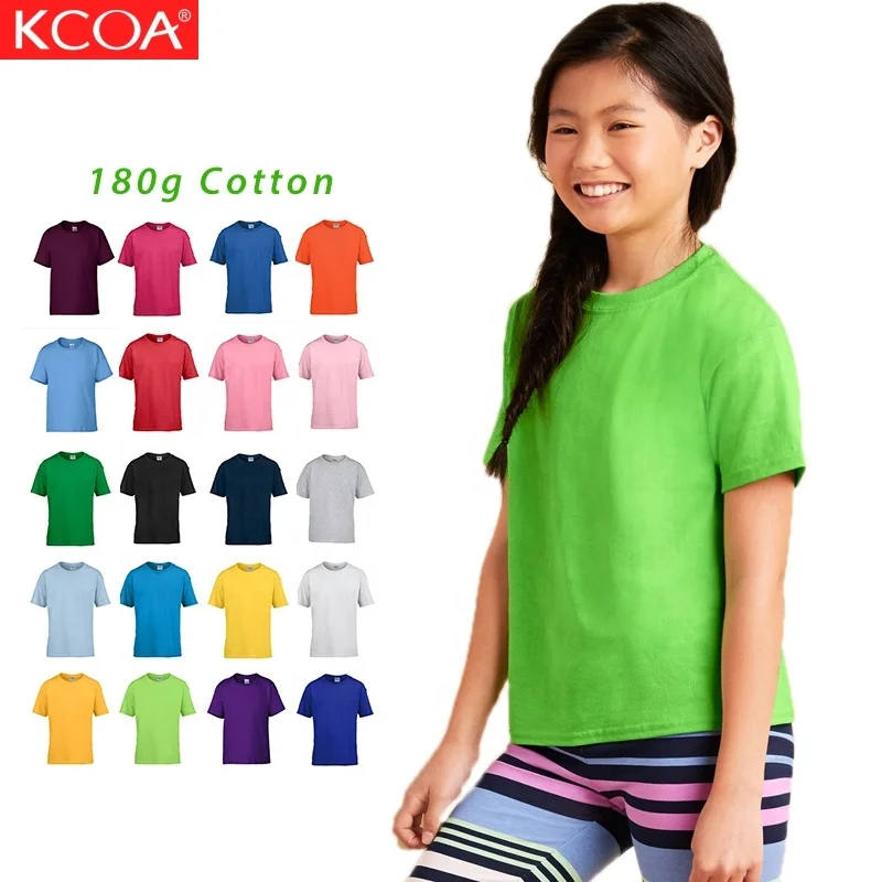 

180gsm 100% Cotton Round Neck Low MOQ Soft Kids Plain Children's T-shirts With Custom Logo