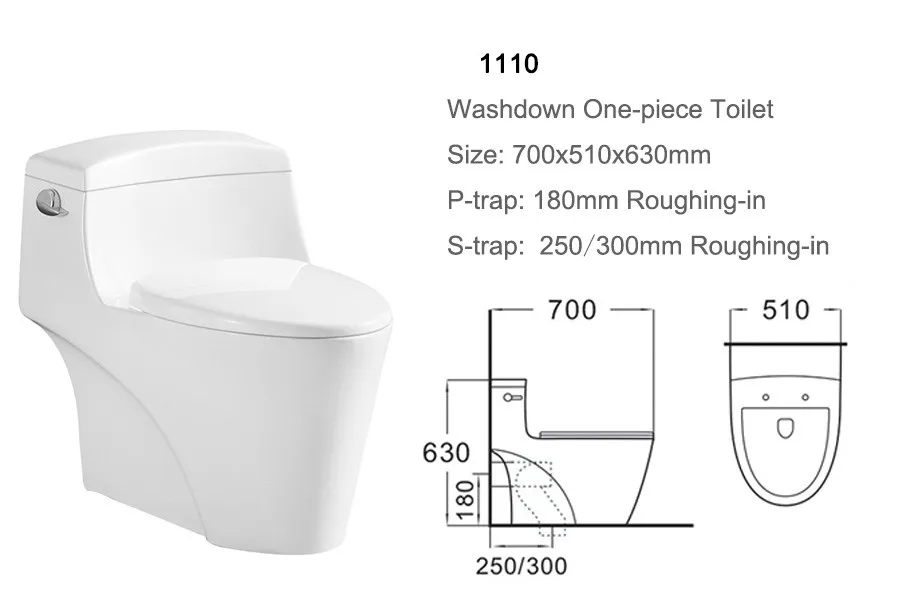 1110 Cheap One Piece Toilet Manufacturer S-trap P-trap Washdown Closet