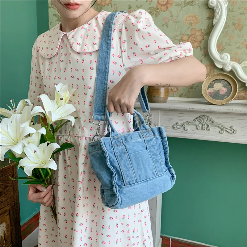 

Drop Shipping bolsa feminina Denim Purse Blue Women Small Denim Tote Bag Jean Purses and Handbags for Teen Girls Women, 2 colours