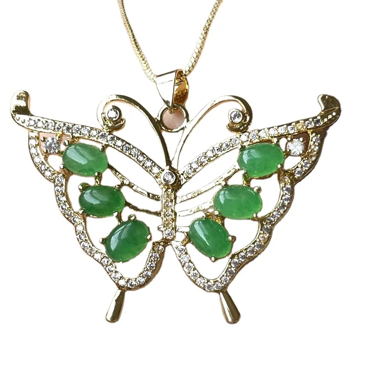 

2021 HOT!!!! Jewelry green agate Butterfly Charm Pendant Wholesale Customize Personalized jade pendnant Necklace