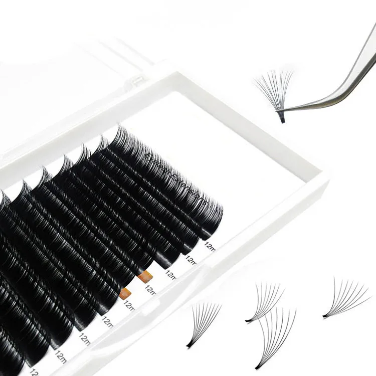 

wholesale camellia silk 003 005 007 eyelash extension 18mm 22mm easy fan automatic flower lash, Natural black