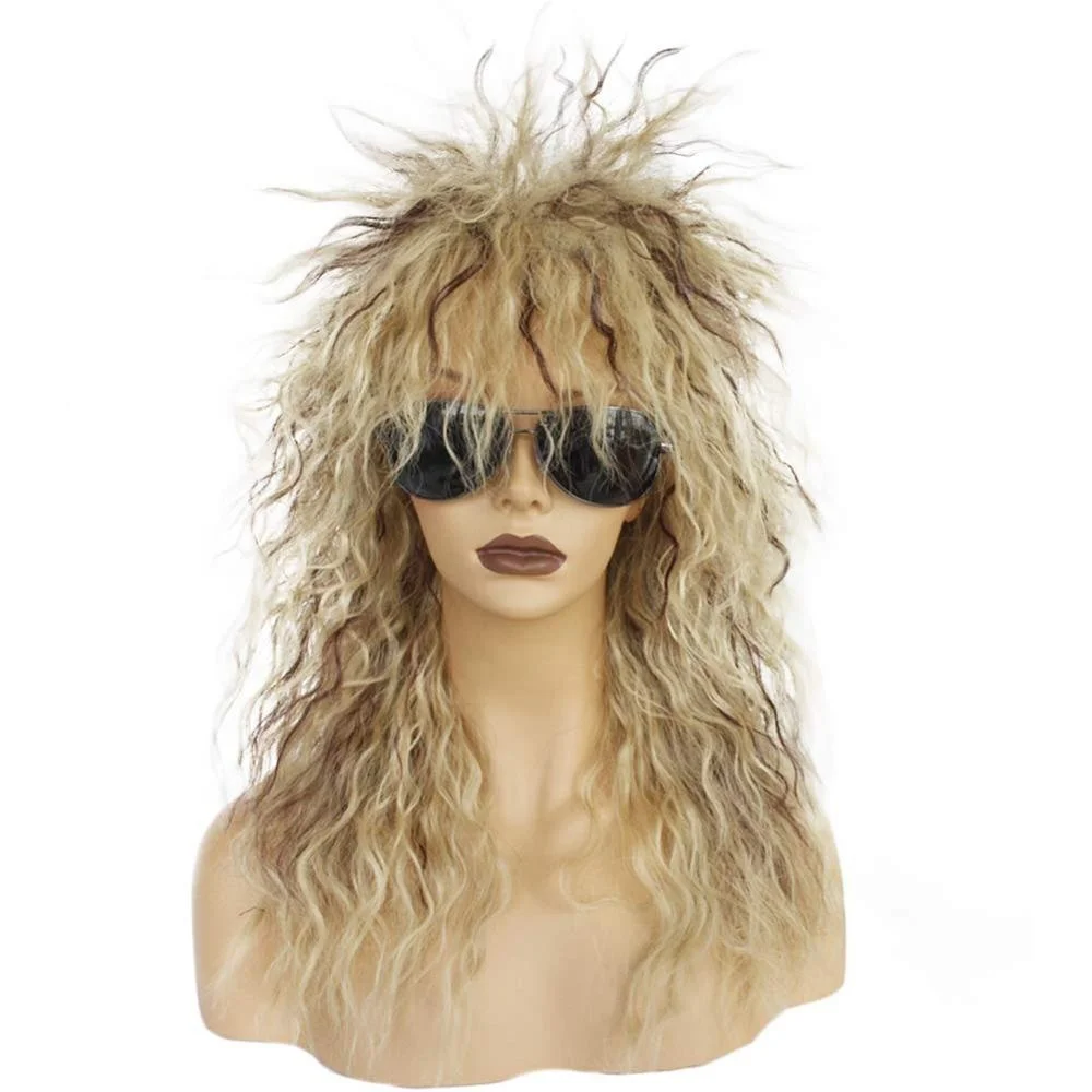 

Anogol Blonde 80s Rocker Party Brown Curly Punk Wig for Women