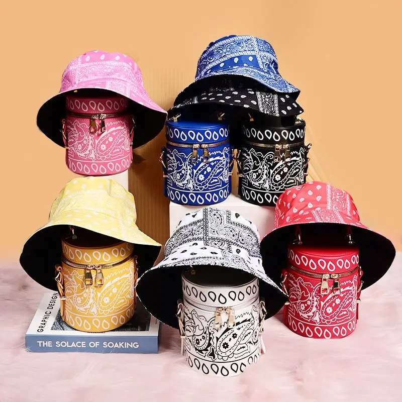 

Ladies Tote Handbags Trendy Crossbody bandana purses and Handbag Matching hat Luxury bandana Bucket Hat With Bag, 12 colours
