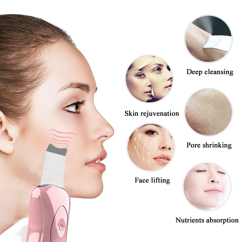 

Portable Ion Ultrasound Facial Spatula Face Peeling Ultrasonic Skin Scrubber ultrasonic face scrubber