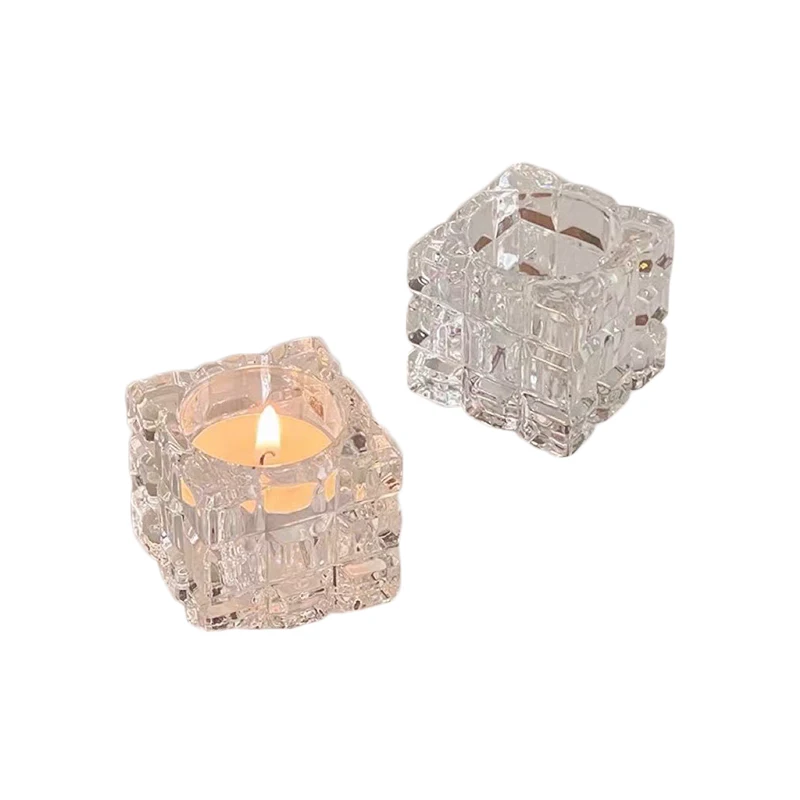 

Home Ornaments Tea Light Aromatherapy Candle Holders Creative Square Mini Rubik'S Cube Glass Tabletop Candle Holder