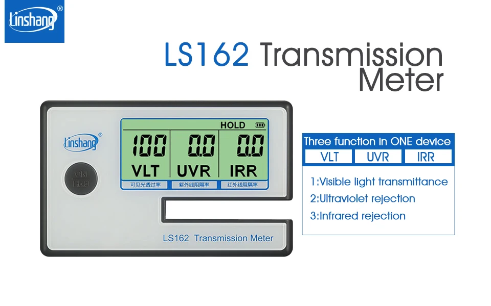 Linshang LS162 Portable Transmission Meter for Solar Film Glass Window Tint with VL Transmittance UV IR Rejection Blocking Rate Linshang LS162 Portable Transmission Meter for Solar Film Glass Window Tint with VL Transmittance UV IR Rejection Blocking Rate