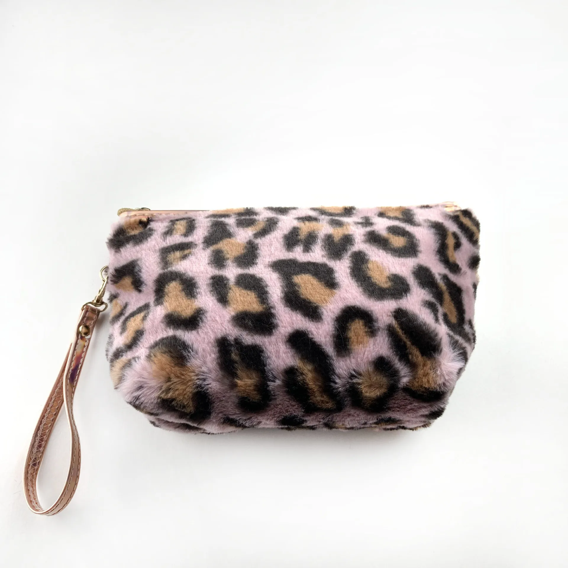 

Women Fluffy Leopard Print Handbag Makeup Pouch Plush Bags, As shown