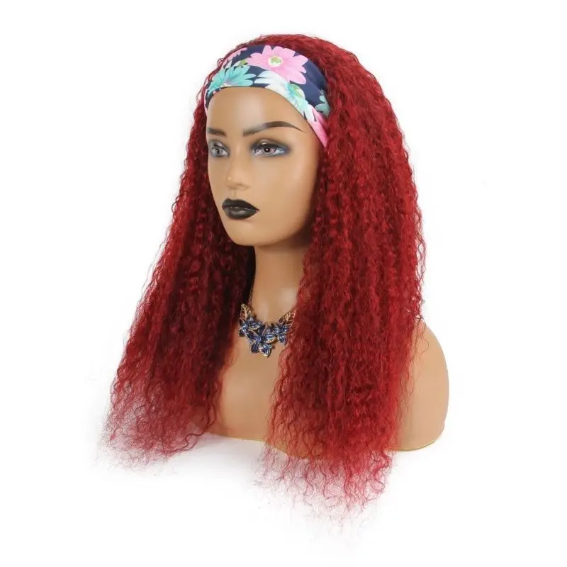 

100% cuticle human hair red curly colorful wigs full machine made headband wigs